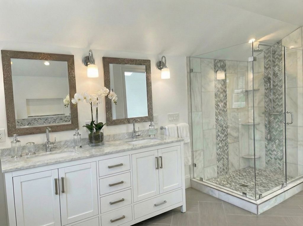 Bathroom, Dual Sink Vanities, Glass Shower, Interior, Recessed Lighting