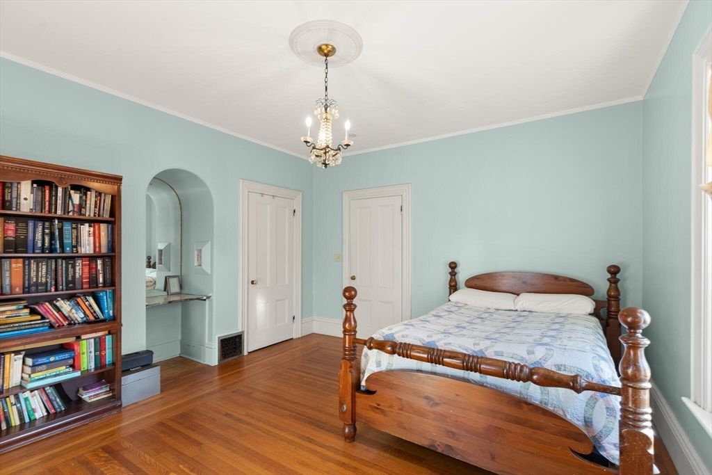 Bedroom, Chandelier, Interior, Wood Texture Flooring
