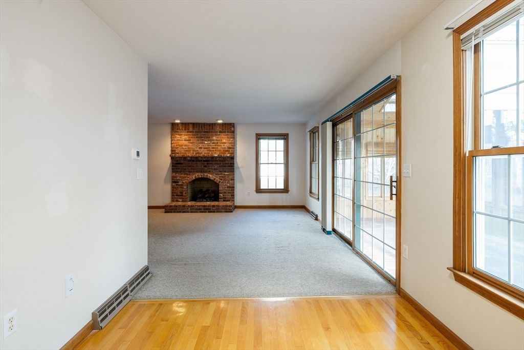 Empty room, Fireplace, Interior, Recessed Lighting, Wood Texture Flooring