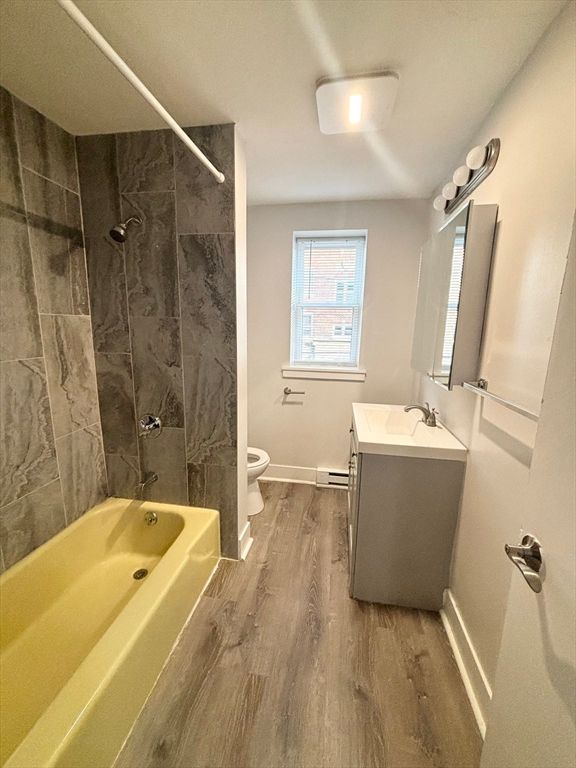 Bathroom, Interior, Marble Walls, Wood Texture Flooring