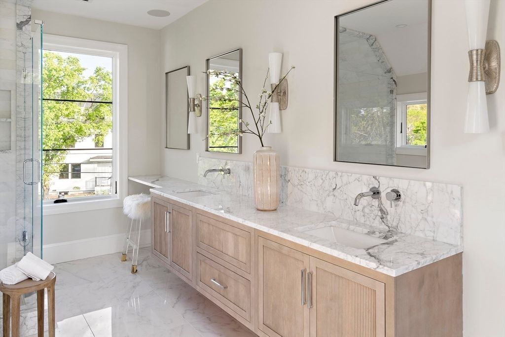 Bathroom, Dual Sink Vanities, Interior, Marble, Marble Walls