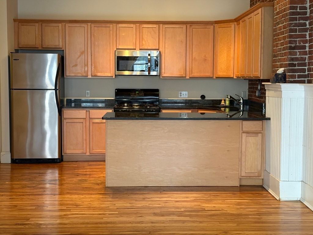 Interior, Kitchen, Stone Walls, Wood Texture Flooring