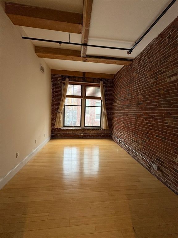 Empty room, Interior, Stone Walls, Wooden Beams, Wood Texture Flooring