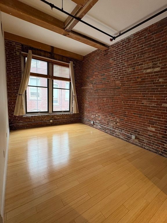 Empty room, Interior, Stone Walls, Wooden Beams, Wood Texture Flooring