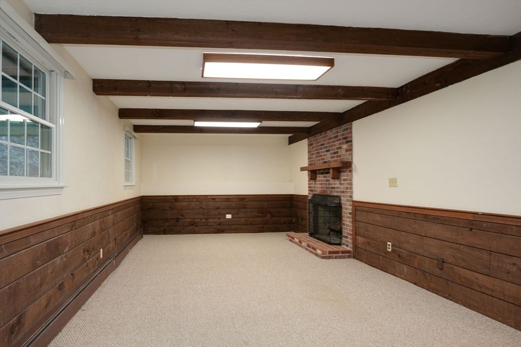 Empty room, Fireplace, Interior, Stone Walls, Wooden Beams