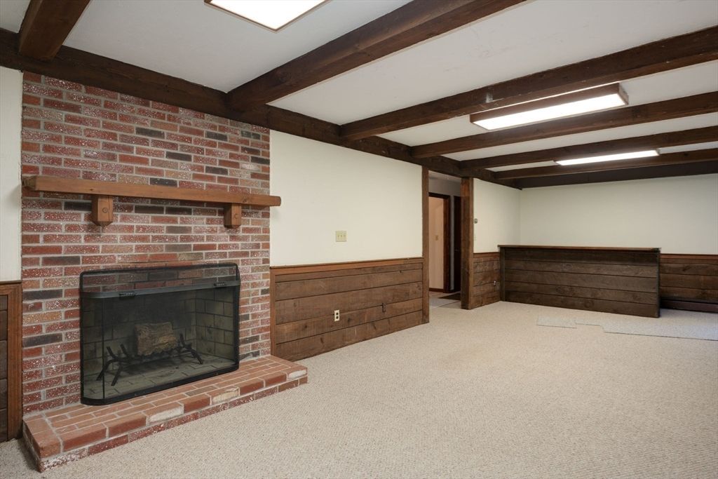 Empty room, Fireplace, Interior, Stone Walls, Wooden Beams