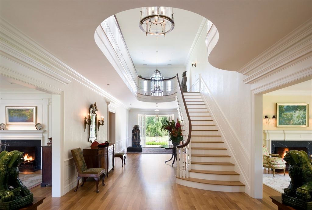 Fireplace, Interior, Pendant Lights, Recessed Lighting, Wood Texture Flooring