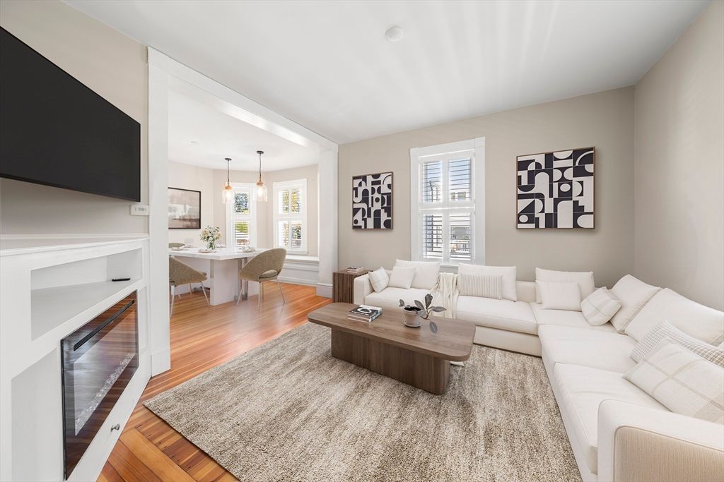 Dining room, Interior, Living room, Pendant Lights, Wood Texture Flooring