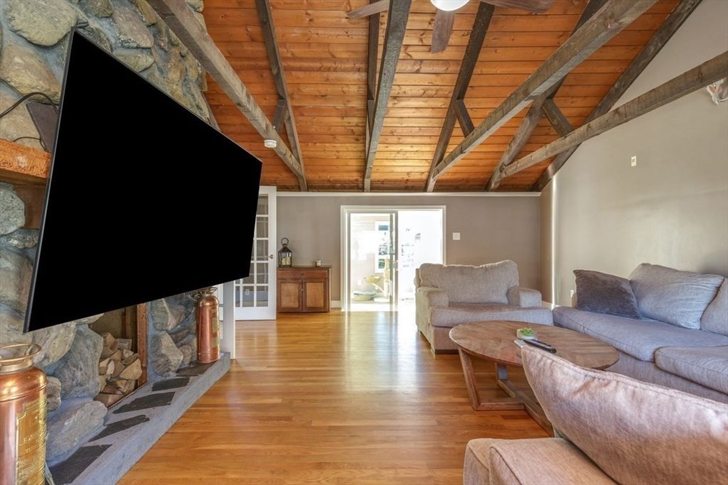 Fireplace, Interior, Living room, Stone Walls, Wooden Beams, Wooden Ceilings, Wood Texture Flooring