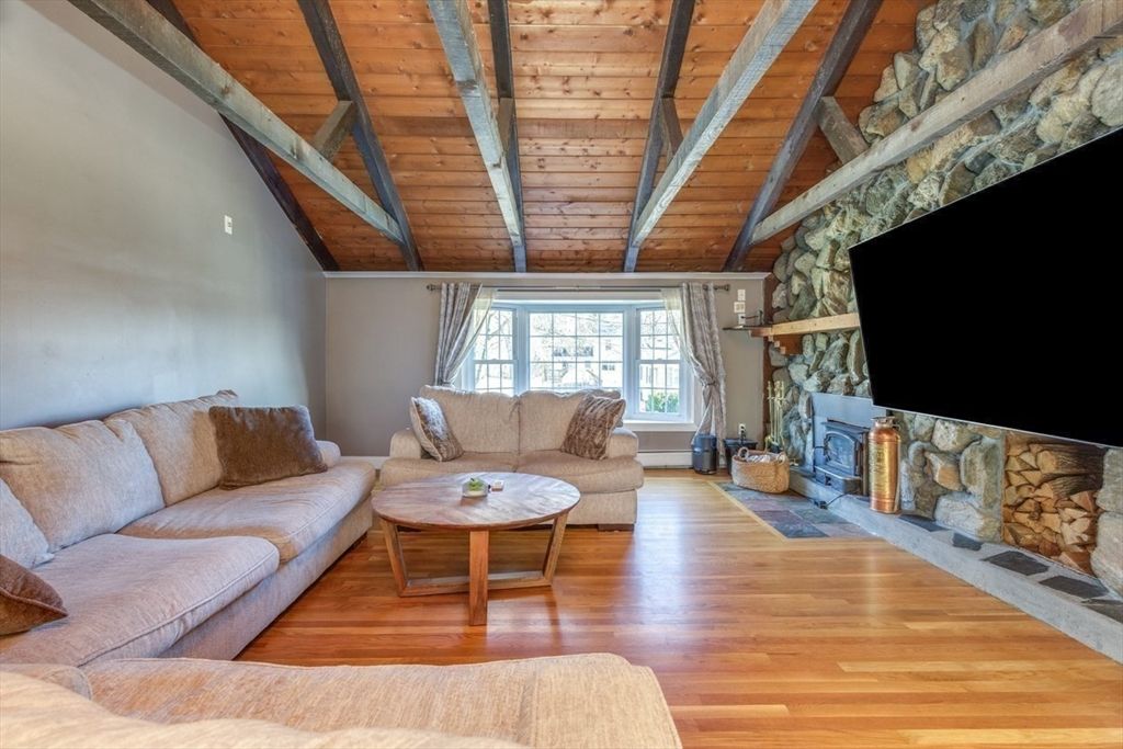 Fireplace, Interior, Living room, Stone Walls, Wooden Beams, Wooden Ceilings, Wood Texture Flooring