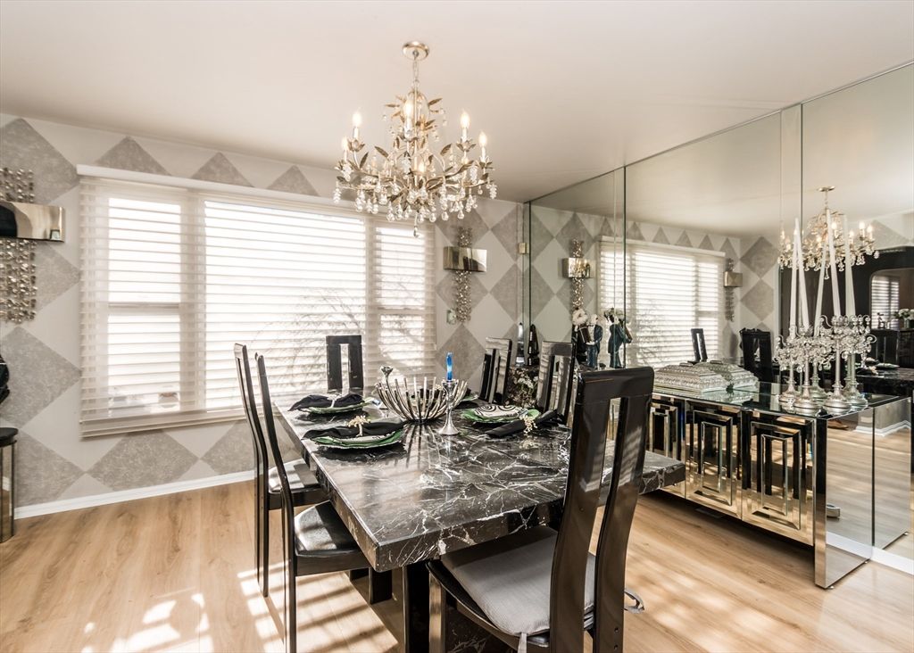 Chandelier, Dining room, Interior, Wood Texture Flooring