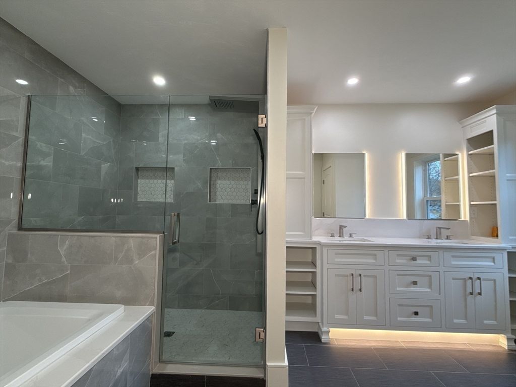Bathroom, Dual Sink Vanities, Glass Shower, Interior, Recessed Lighting