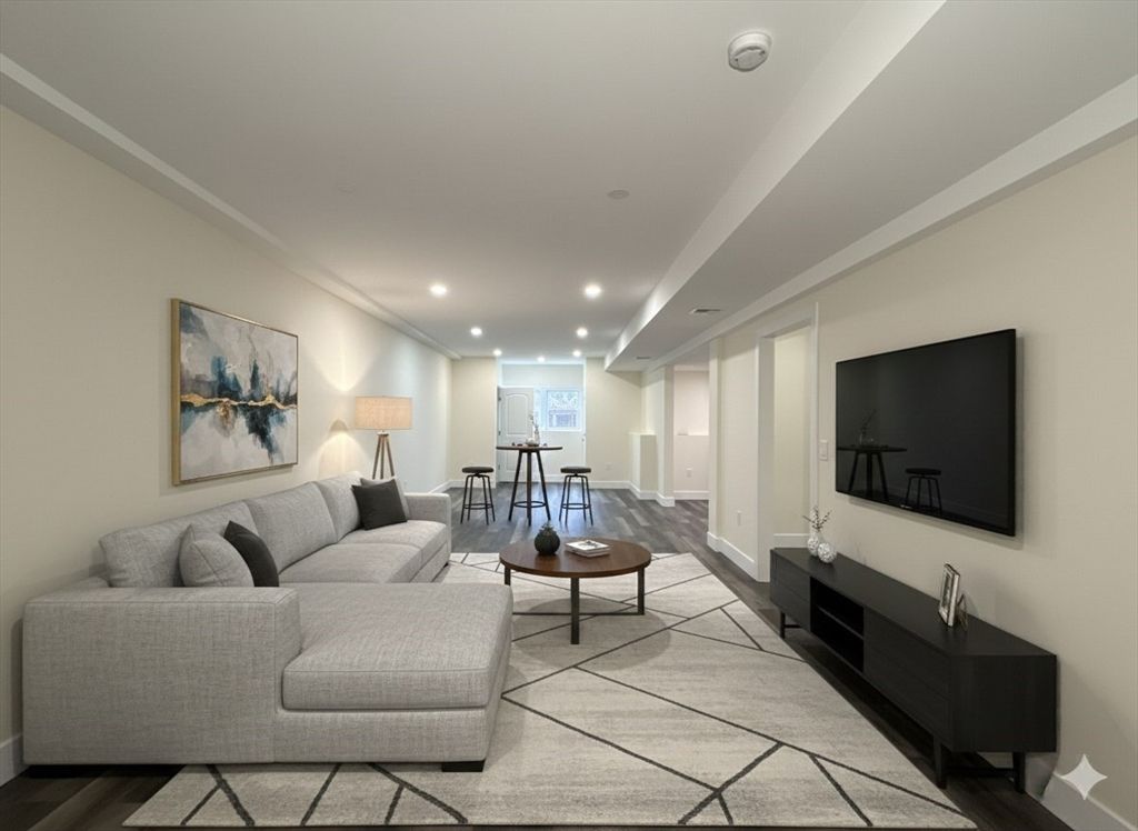 Interior, Living room, Recessed Lighting, Wood Texture Flooring