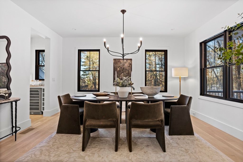 Chandelier, Dining room, Interior, Wood Texture Flooring