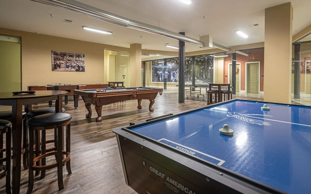 Billiard Table, Game Room, Interior, Recessed Lighting, Wood Texture Flooring