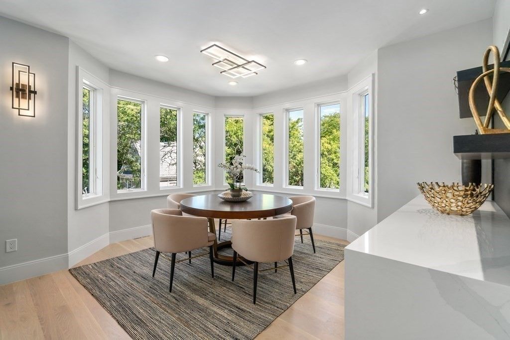 Dining room, Interior, Recessed Lighting, Wood Texture Flooring