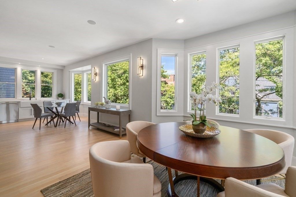 Dining room, Interior, Recessed Lighting, Wood Texture Flooring