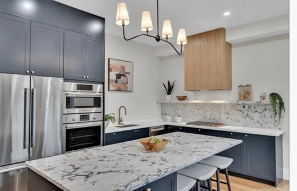 Chandelier, Interior, Kitchen, Recessed Lighting, Stainless Steel Appliances, Wood Texture Flooring