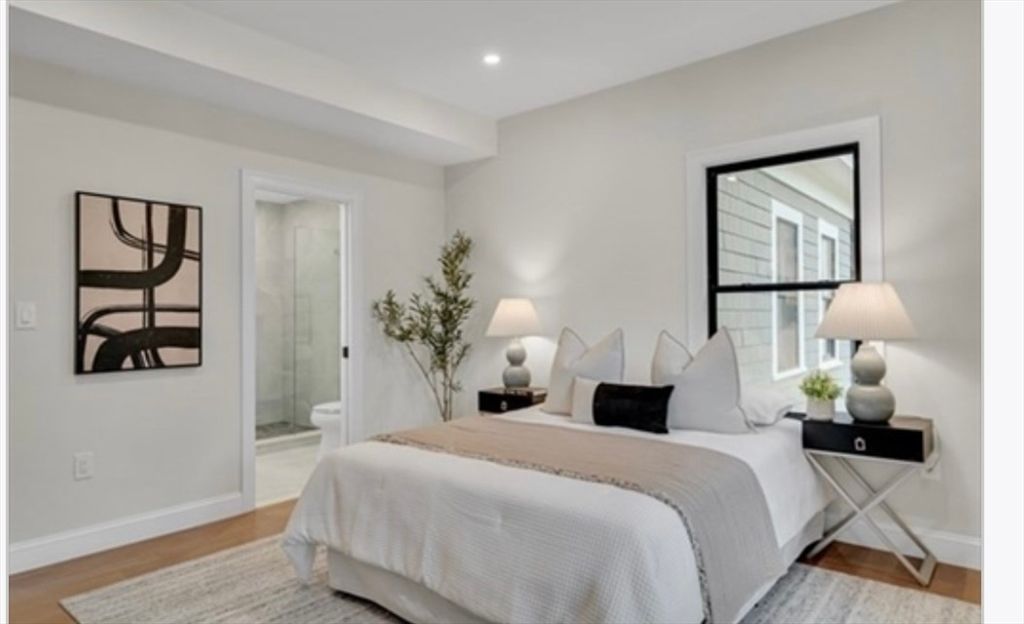 Bathroom, Bedroom, Glass Shower, Interior, Recessed Lighting, Wood Texture Flooring