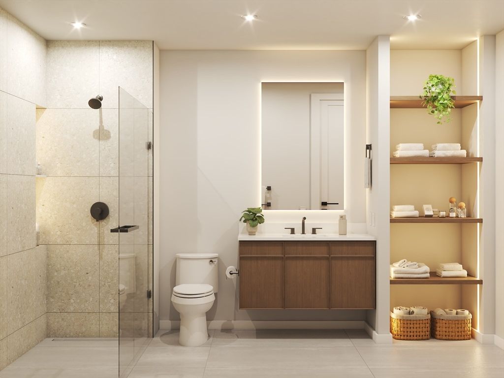 Bathroom, Glass Shower, Interior, Recessed Lighting