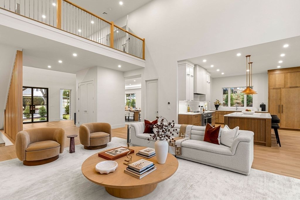 Interior, Living room, Pendant Lights, Recessed Lighting, Wood Texture Flooring