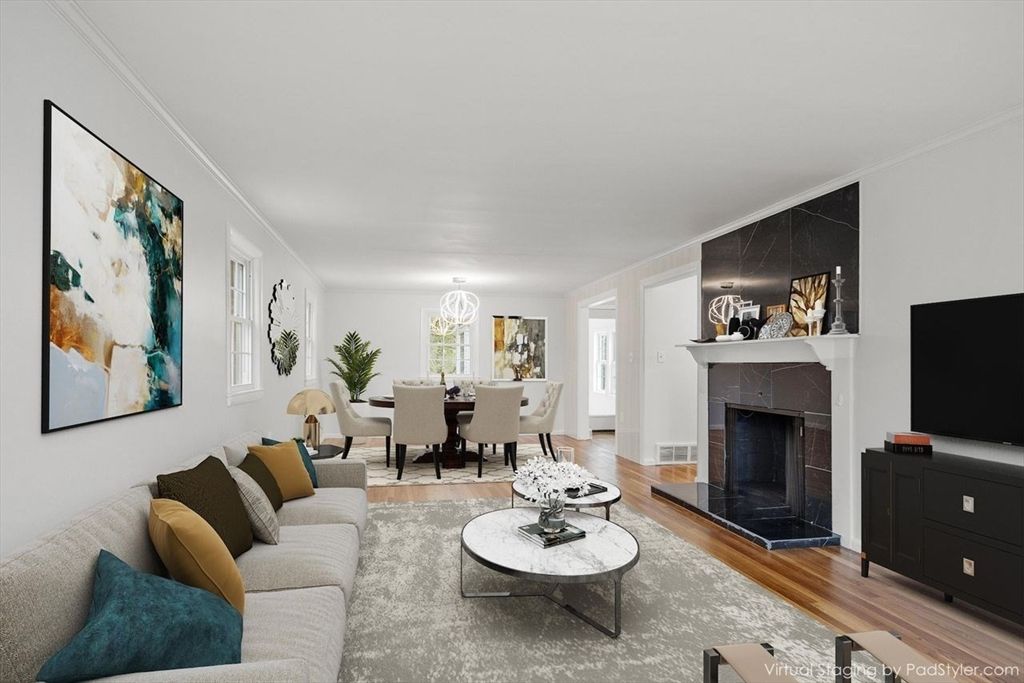 Dining room, Fireplace, Interior, Living room, Wood Texture Flooring