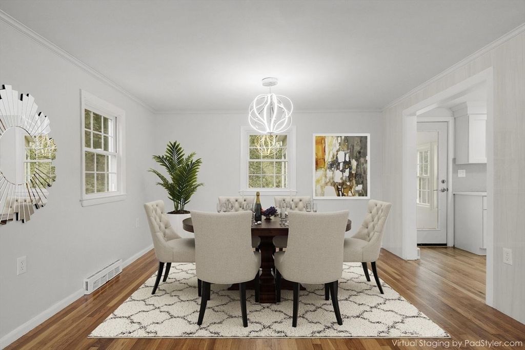 Dining room, Interior, Pendant Lights, Wood Texture Flooring