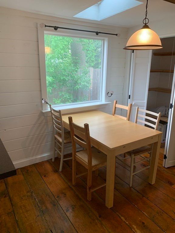 Dining room, Interior, Pendant Lights, Wood Texture Flooring