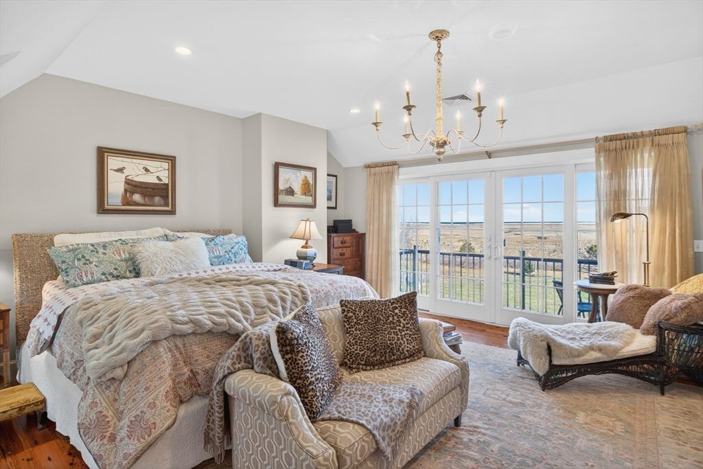 Bedroom, Chandelier, Interior, Recessed Lighting, Wood Texture Flooring