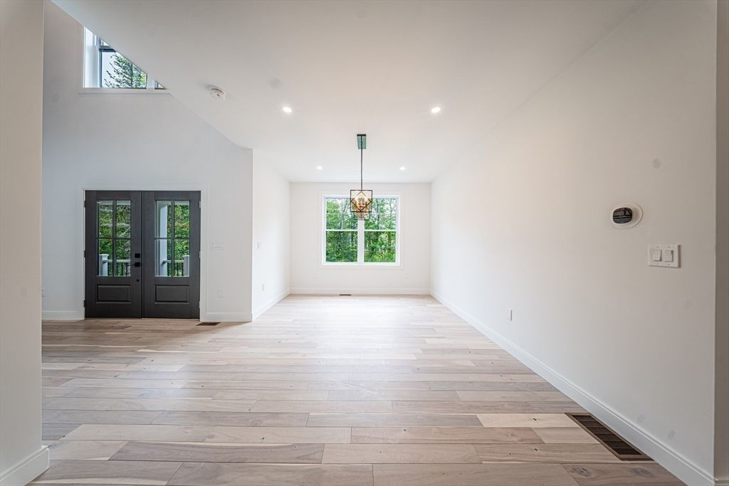 Empty room, Interior, Pendant Lights, Recessed Lighting, Wood Texture Flooring