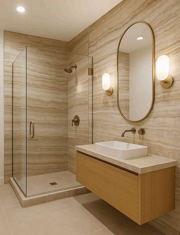 Bathroom, Glass Shower, Interior, Recessed Lighting