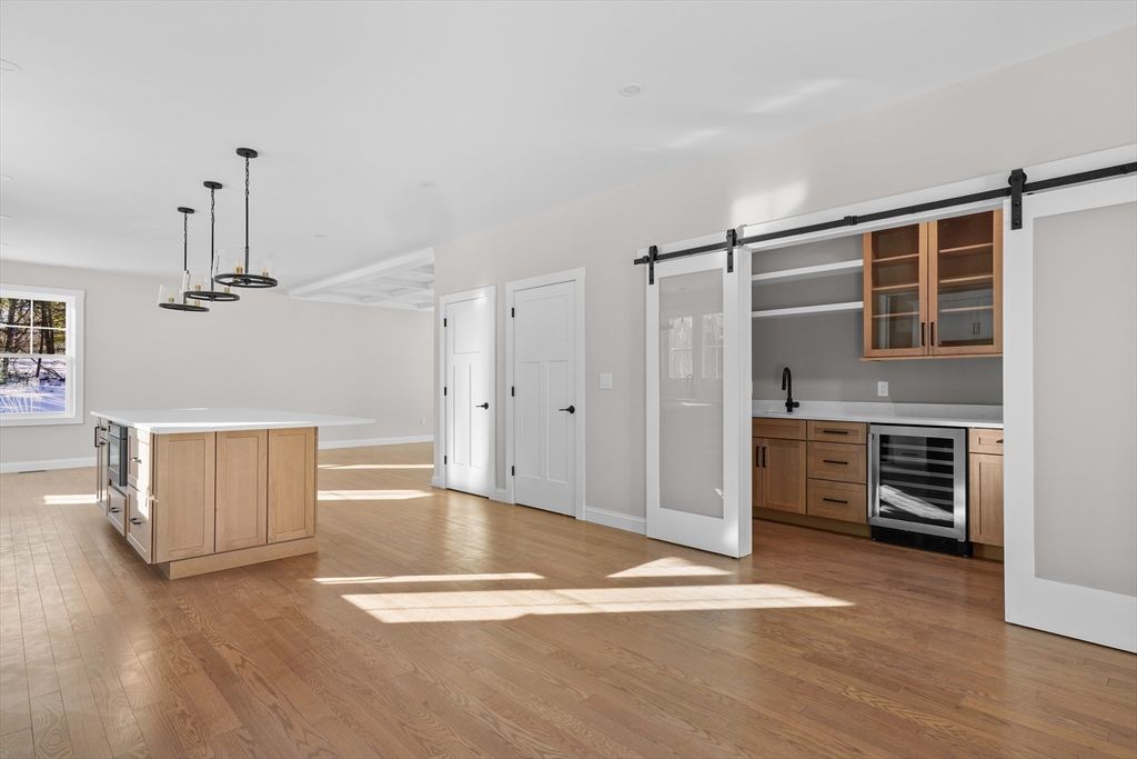 Interior, Kitchen, Pendant Lights, Recessed Lighting, Wood Texture Flooring