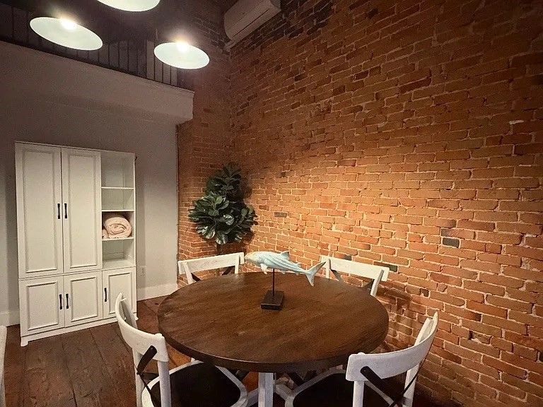 Dining room, Interior, Stone Walls, Wood Texture Flooring