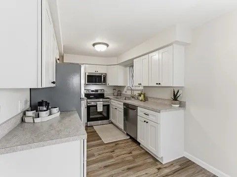 Interior, Kitchen, Stainless Steel Appliances, Wood Texture Flooring