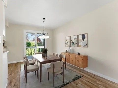 Chandelier, Dining room, Interior, Pendant Lights, Wood Texture Flooring