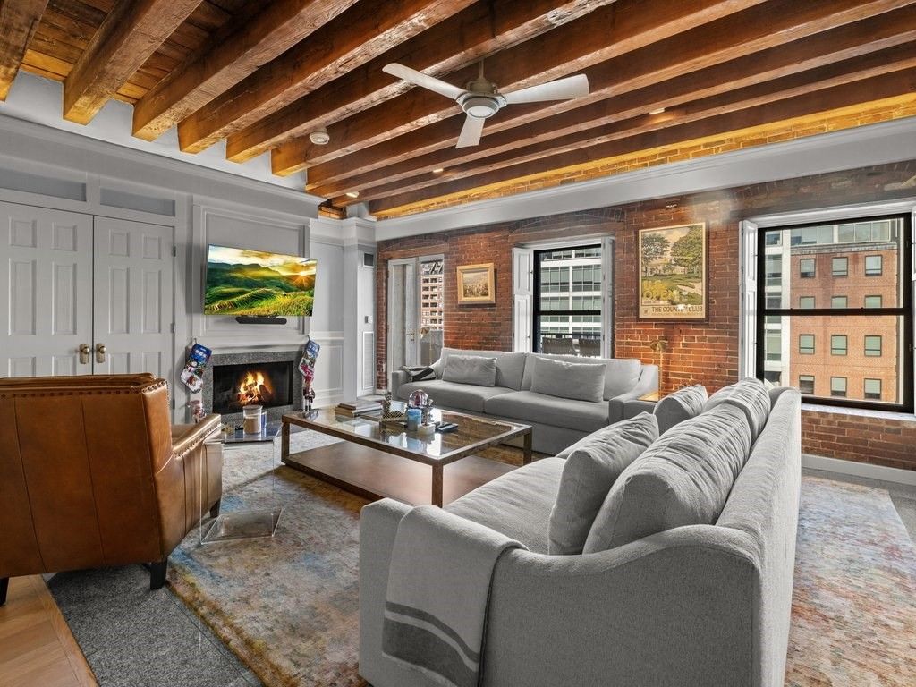 Fireplace, Interior, Living room, Stone Walls, Wooden Beams, Wooden Ceilings, Wood Texture Flooring