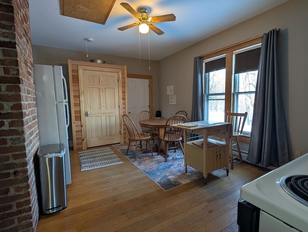 Dining room, Interior, Stone Walls, Wood Texture Flooring