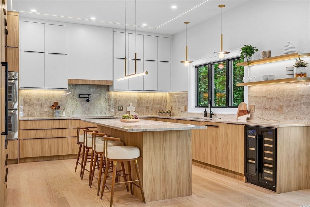 Interior, Kitchen, Pendant Lights, Recessed Lighting, Wood Texture Flooring