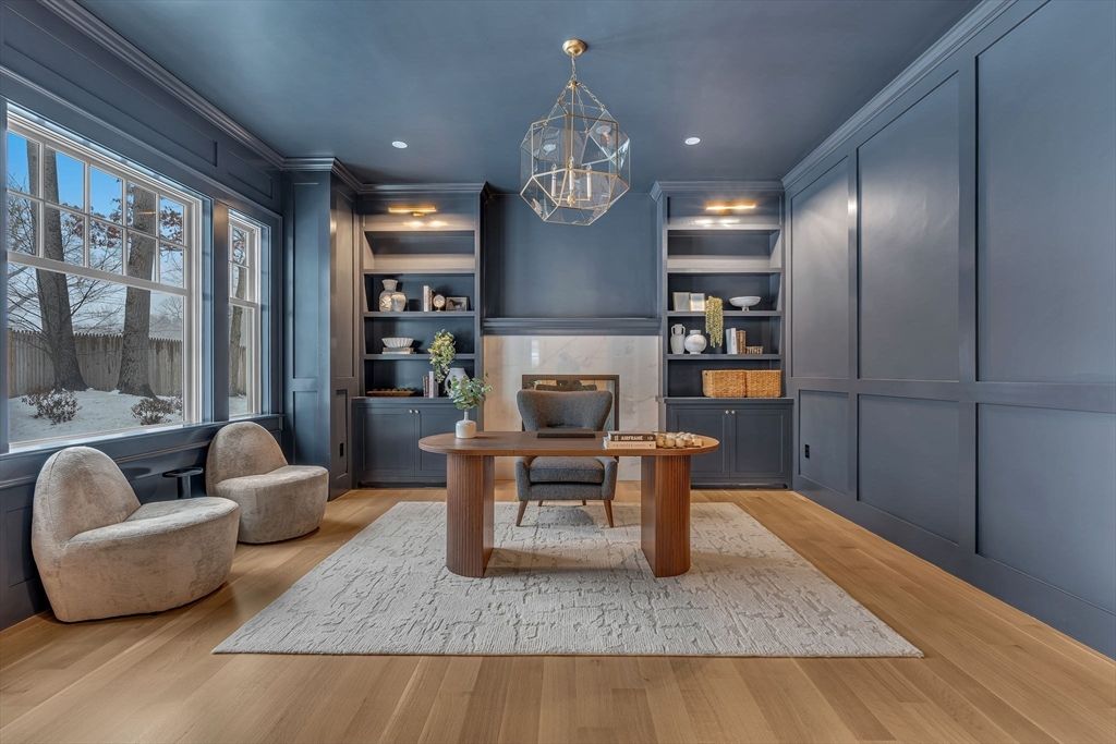 Home Office, Interior, Pendant Lights, Recessed Lighting, Wood Texture Flooring