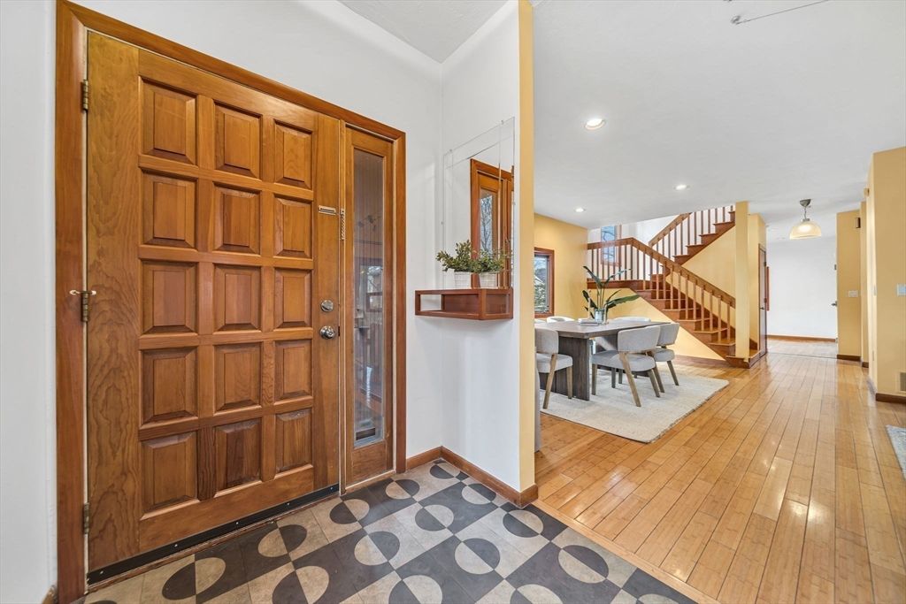 Dining room, Interior, Pendant Lights, Recessed Lighting, Wood Texture Flooring