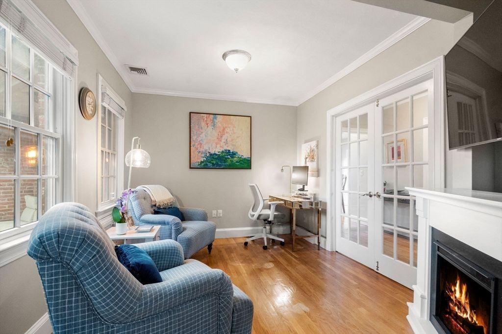 Fireplace, Home Office, Interior, Living room, Wood Texture Flooring