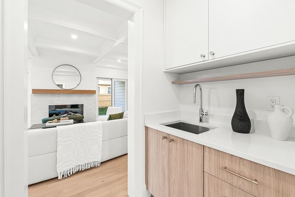 Fireplace, Interior, Recessed Lighting, Wood Texture Flooring