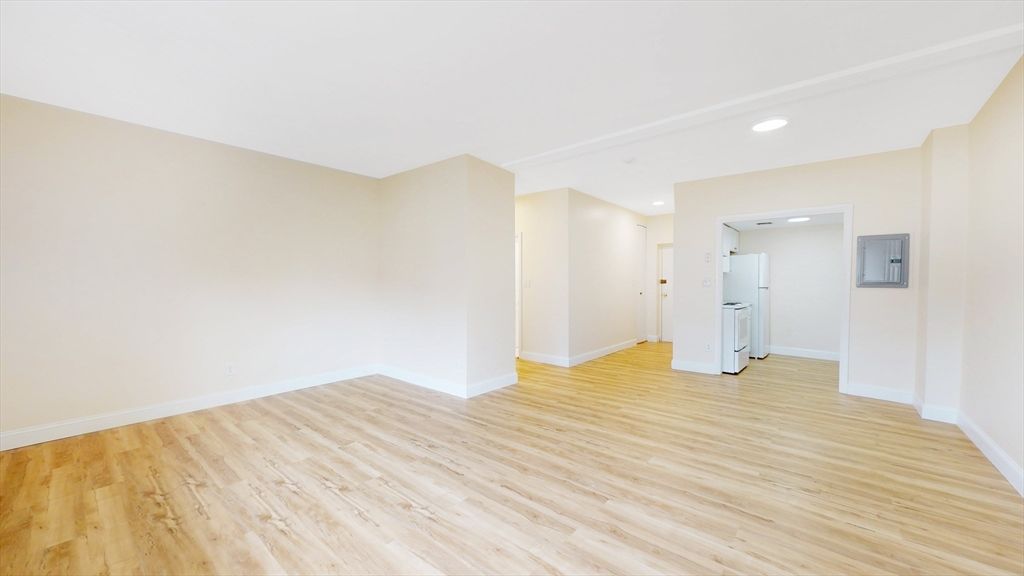 Empty room, Interior, Kitchen, Recessed Lighting, Wood Texture Flooring