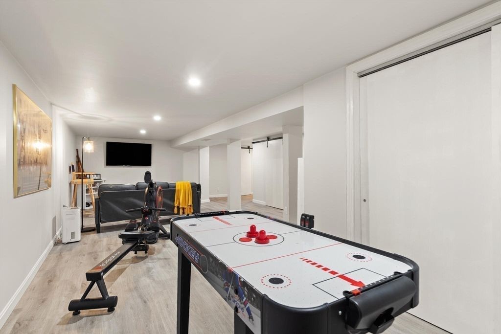 Fitness Equipment, Game Room, Interior, Recessed Lighting, Wood Texture Flooring