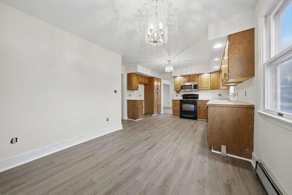 Chandelier, Interior, Kitchen, Recessed Lighting, Wood Texture Flooring