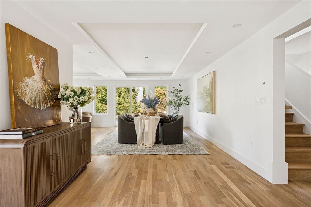 Dining room, Interior, Recessed Lighting, Wood Texture Flooring