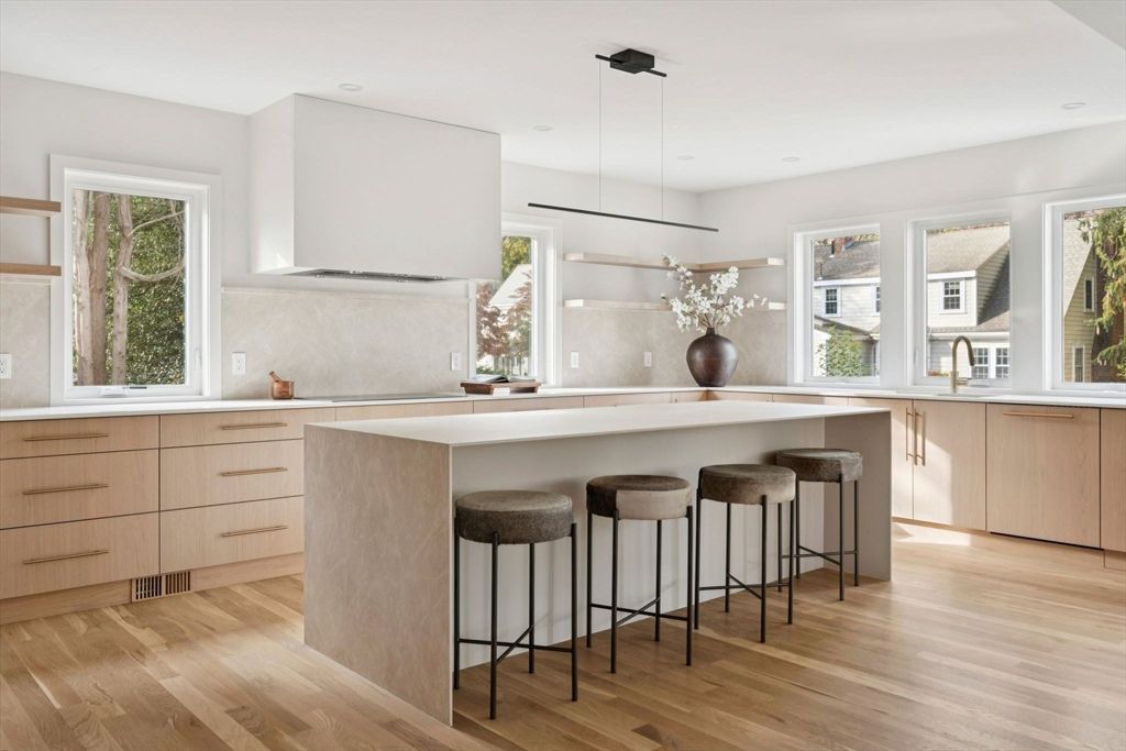 Interior, Kitchen, Pendant Lights, Recessed Lighting, Wood Texture Flooring