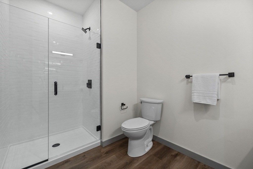 Bathroom, Glass Shower, Interior, Wood Texture Flooring