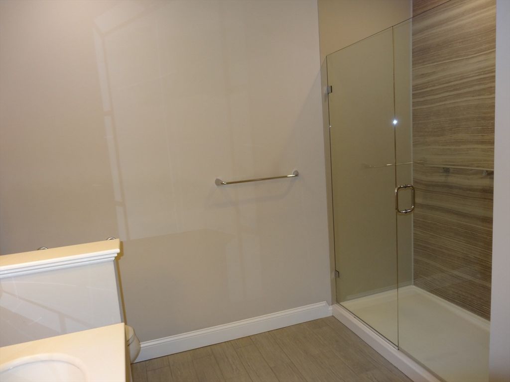 Bathroom, Glass Shower, Interior, Wood Texture Flooring
