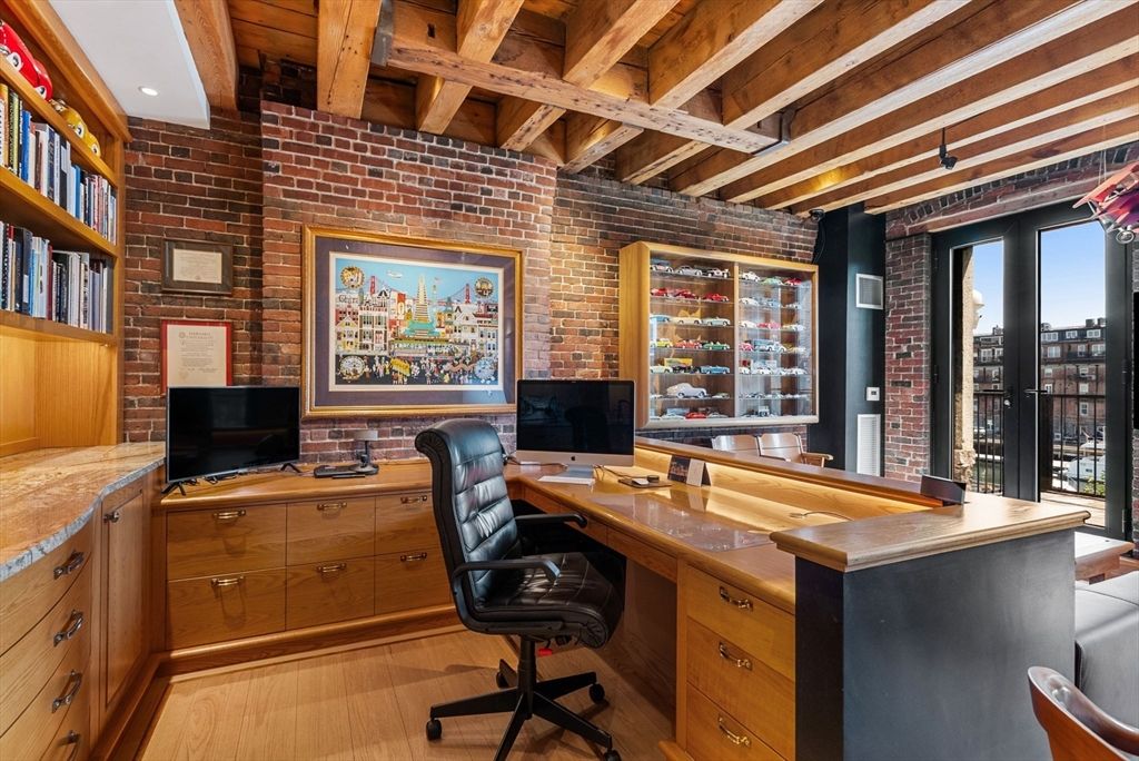 Home Office, Interior, Stone Walls, Wooden Beams, Wooden Ceilings, Wood Texture Flooring